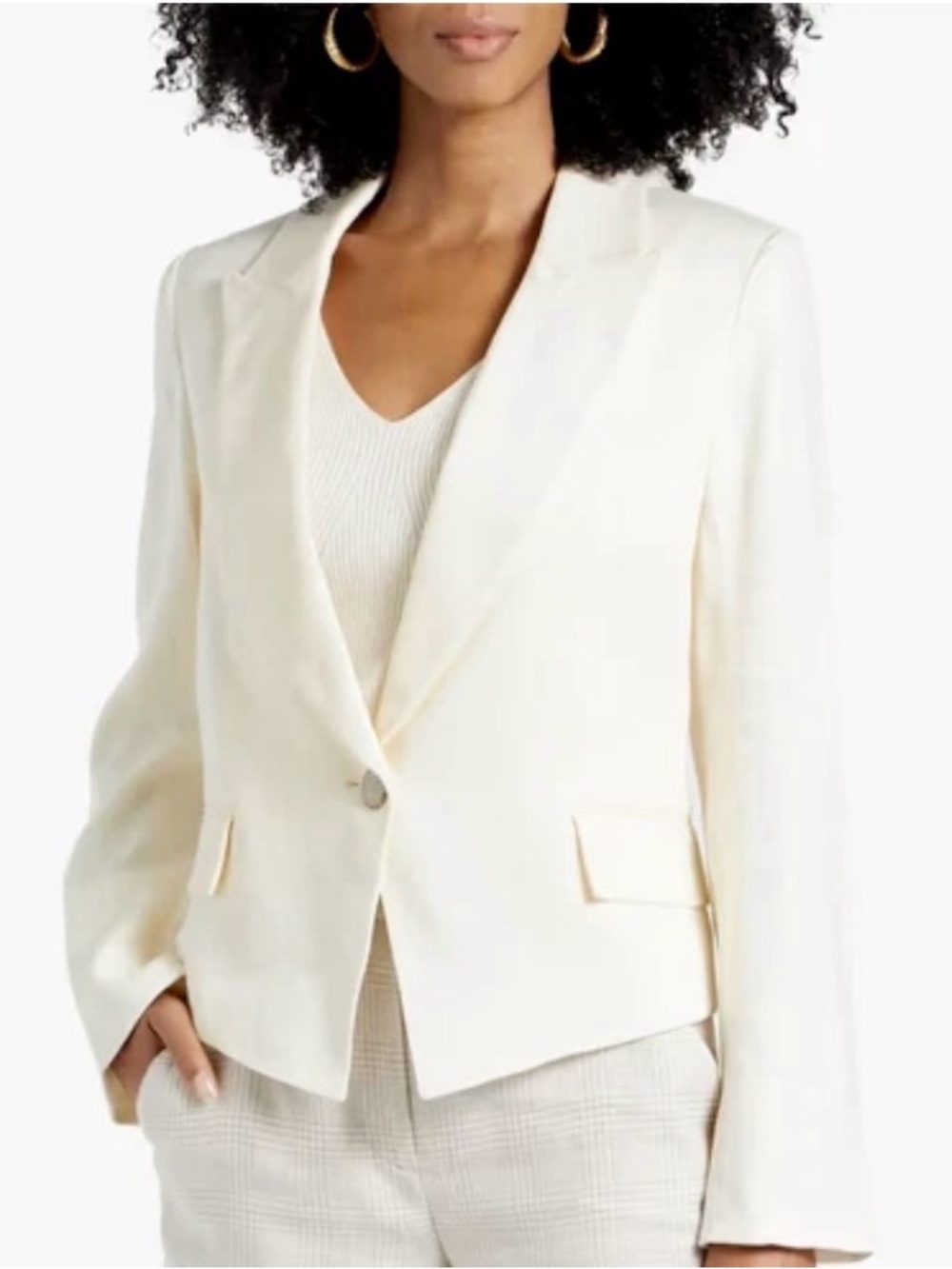 Veronica Beard Hosanna Cream Linen Blend Twill Blazer Jacket